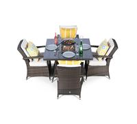 Giardino Arizona Fire Pit 4 Seater Square Rattan Dining Set - 1 - Brown