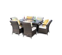 Giardino Arizona Fire Pit 6 Seater Rectangle Rattan Dining Set - 1 - Brown
