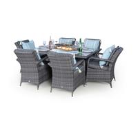 Giardino Arizona Fire Pit 6 Seater Rectangle Rattan Dining Set - 1 - Grey