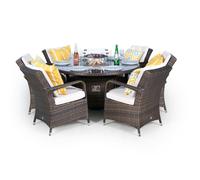 Giardino Arizona Fire Pit 6 Seater Round Rattan Dining Set - 1 - Brown