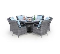 Giardino Arizona Fire Pit 6 Seater Round Rattan Dining Set - 1 - Grey