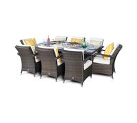Giardino Arizona Fire Pit 8 Seater Rectangle Rattan Dining Set - 1 - Brown