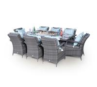 Giardino Arizona Fire Pit 8 Seater Rectangle Rattan Dining Set - 1 - Grey