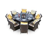 Giardino Arizona Fire Pit 8 Seater Round Rattan Dining Set - 1 - Brown