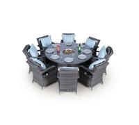 Giardino Arizona Fire Pit 8 Seater Round Rattan Dining Set - 1 - Grey