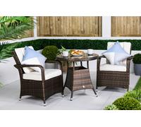 Giardino Arizona Round Rattan Garden Bistro Table And Chairs Set 2 Seater Patio Furniture Set - Brown