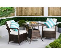 Giardino Arizona Square Rattan Garden Bistro Table And Chairs Set 2 Seater Patio Furniture Set - Brown