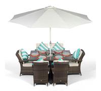 That's Furniture Arizona Rectangle 6 Seat Rattan Dining Set With Ice Bucket Drinks Cooler - Brown