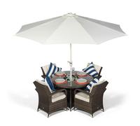 Giardino Arizona Round 4 Seater Patio Dining Set with Ice Bucket Drinks Cooler - 1 - Brown