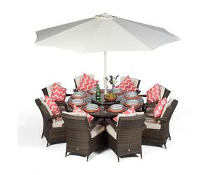 Giardino Arizona Round 8 Seater Rattan Patio Dining Set - 1 - Brown