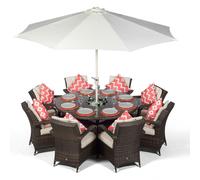 Giardino Arizona Round 8 Seater Rattan Patio Dining Set with Ice Bucket Drinks Cooler - 1 - Brown