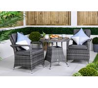 Giardino Arizona Round Rattan Garden Bistro Table And Chairs Set 2 Seater Patio Furniture Set - Grey