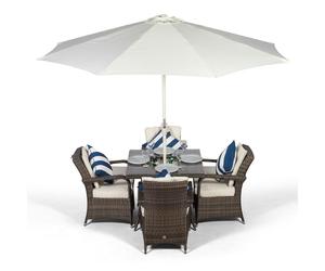 Giardino Arizona Square 4 Seater Patio Dining Set with Ice Bucket Drinks Cooler - 4 Seater - Ivory - Aluminium & Rattan