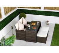 Giardino Cube Bistro Set 2 Seater Garden Patio Table and Chairs - Ivory - Brown - 1