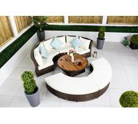 Giardino Delphi 3-in-1 Modular Round Sofa Daybed & Dining Set - Brown - 1