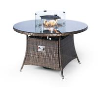 Giardino Fire Pit 4 Seater Round Rattan Dining Table - 1 - Brown
