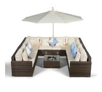 Giardino Havana 10 Seat Rattan Sofa Conversation Set with Ice Bucket Coffee Table - Brown - Aluminium and Rattan - 1
