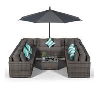 Giardino Havana 10 Seat Rattan Sofa Conversation Set with Ice Bucket Coffee Table - Grey - Aluminium and Rattan - 1