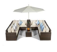 Giardino Havana 10 Seat Rattan Sofa Set w/ Armrest Drinks Cooler and Coffee Table - Brown - 1
