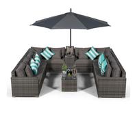Giardino Havana 10 Seat Rattan Sofa Set with Armrest and Ice Bucket Coffee Table - Grey - Aluminium and Rattan - 1