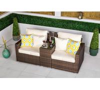Giardino Havana 2 Seat Modular Sofa Rattan Garden Bistro Balcony Furniture Set Outdoor Drinks Cooler Table - 2 Seater - Brown - 1