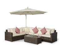 Giardino Havana 6 Seat Rattan Corner Sofa Set with Drinks Cooler Coffee Table - Brown - 1