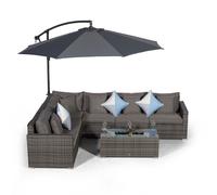 Giardino Havana 6 Seat Rattan Corner Sofa Set with Drinks Cooler Coffee Table - Grey - 1