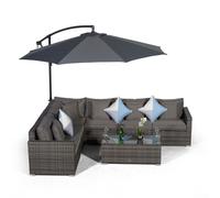 Giardino Havana 6 Seat Rattan Corner Sofa Set with Large Coffee Table - Grey - Aluminium and Rattan - 1