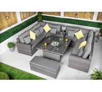 Giardino Havana 8 Seat Modular Sofa Rattan Garden Furniture Set Outdoor Height Adjustable Drinks Cooler Coffee Table, Bench - 8 Seater - Grey - 1