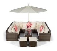 Giardino Havana 8 Seat Rattan Corner Sofa Set with Coffee Table and 2 Stools - Brown - Aluminium and Rattan - 1