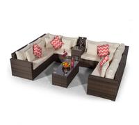 Giardino Havana 8 Seat Rattan Sofa Set w/ Armrest Drinks Cooler and Coffee Table - Brown - 1
