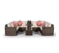 Giardino Havana 8 Seat Rattan Sofa Set with Armrest and Ice Bucket Coffee Table - Brown - Aluminium and Rattan - 1