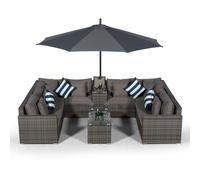 Giardino Havana 8 Seat Rattan Sofa Set with Armrest and Ice Bucket Coffee Table - Grey - Aluminium and Rattan - 1