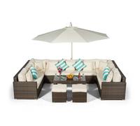 Giardino Havana 9 Seat Rattan Sofa Conversation Set w/ Coffee Table and 2 Stools - Brown - Aluminium and Rattan - 1