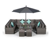 Giardino Havana 9 Seat Rattan Sofa Conversation Set w/ Coffee Table and 2 Stools - Grey - Aluminium and Rattan - 1