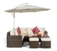 Giardino Havana Rattan 5 Seater Sofa Set with Coffee Table and 2 Stools - Brown - Aluminium and Rattan - 1