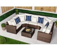 Giardino Santorini 5 Seat Modular Sofa Rattan Garden Furniture Set Outdoor Lounge Coffee Table - 5 Seater - Brown - 1