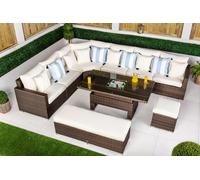 Giardino Santorini 6 Seat Modular Corner Sofa Rattan Garden Furniture Set Outdoor Adjustable Drinks Cooler Coffee Table & Bench - 6 Seater - Brown - 1