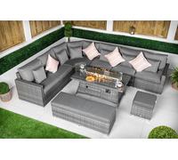 Giardino Santorini 6 Seat Modular Corner Sofa Rattan Garden Furniture Set Outdoor Fire Pit Coffee Table, Bench and Stool - 6 Seater - Grey - 1
