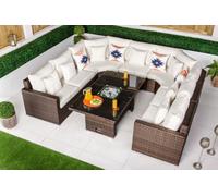 Giardino Santorini 7 Seat Modular Sofa Rattan Garden Furniture Set Outdoor Height Adjustable Ice Bucket Coffee Table - Brown