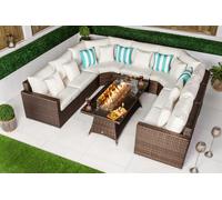 Giardino Santorini 7 Seat Modular Sofa Rattan Garden Furniture Set Outdoor Lounge Fire Pit Coffee Table - 7 Seater - Brown - 1