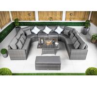 Giardino Santorini 8 Seat Modular Sofa Rattan Garden Furniture Set Outdoor Fire Pit Coffee Table & Bench - 8 Seater - Grey - 1