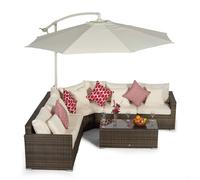 Giardino Santorini L Shape Modular 5 Seat Rattan Corner Sofa Set With Coffee Table - Brown - 1