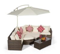 Giardino Santorini L Shape Modular 5 Seat Rattan Corner Sofa Set With Daybed Ottoman & Coffee Table - Brown - Aluminium and Rattan - 1