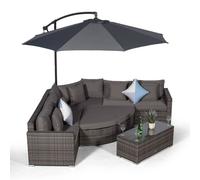 Giardino Santorini L Shape Modular 5 Seat Rattan Corner Sofa Set With Daybed Ottoman & Coffee Table - Grey - Aluminium and Rattan - 1