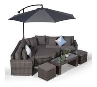 Giardino Santorini L Shape Modular 5 Seat Rattan Corner Sofa Set With Daybed Ottoman, Large Coffee Table & 2 Stools - Grey - Aluminium and Rattan - 1