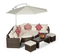 Giardino Santorini L Shape Modular 5 Seat Rattan Corner Sofa Set With Daybed Ottoman, Large Coffee Table & 2 Stools - Brown - Aluminium and Rattan - 1