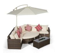 Giardino Santorini L Shape Modular 5 Seat Rattan Corner Sofa Set With Daybed Ottoman & Large Drinks Cooler Coffee Table - Brown - Aluminium and Rattan - 1