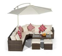 Giardino Santorini L Shape Modular 5 Seat Rattan Corner Sofa Set With Large Coffee Table & 2 Stools - Brown - Aluminium and Rattan - 1