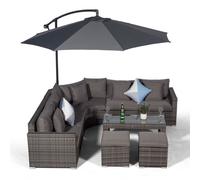 Giardino Santorini L Shape Modular 5 Seat Rattan Corner Sofa Set With Large Coffee Table & 2 Stools - Grey - Aluminium and Rattan - 1